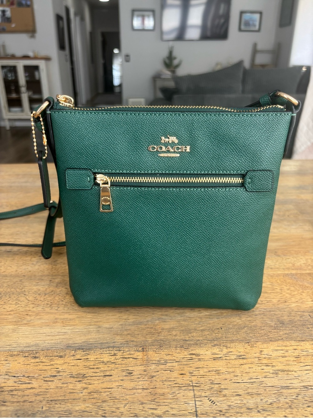 Coach Dark Green Crossbody with Gold Hardware